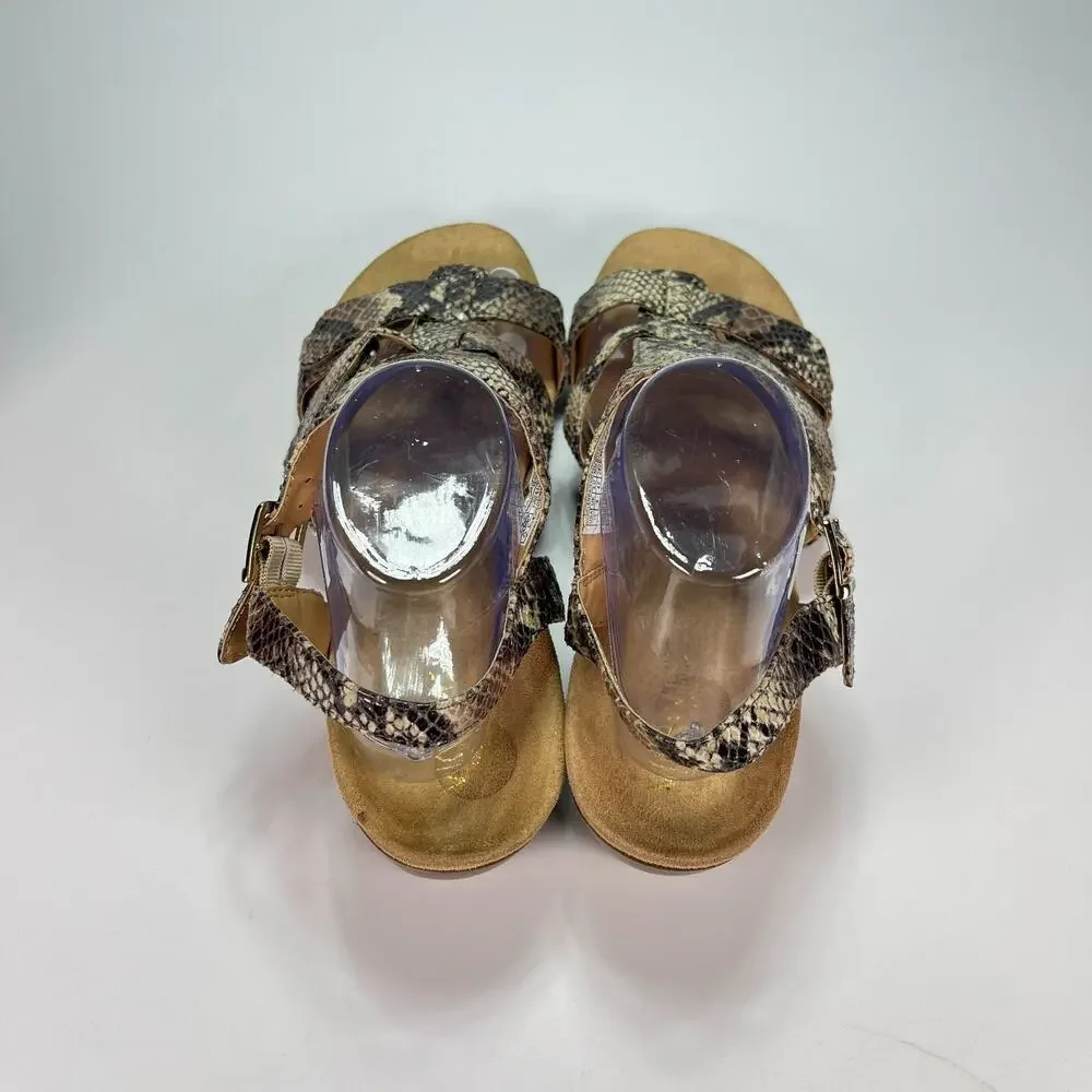Vionic Glenda Brown Wedge Sandals Natural Snake Print Leather Womens Size 11 - Picture 6 of 10